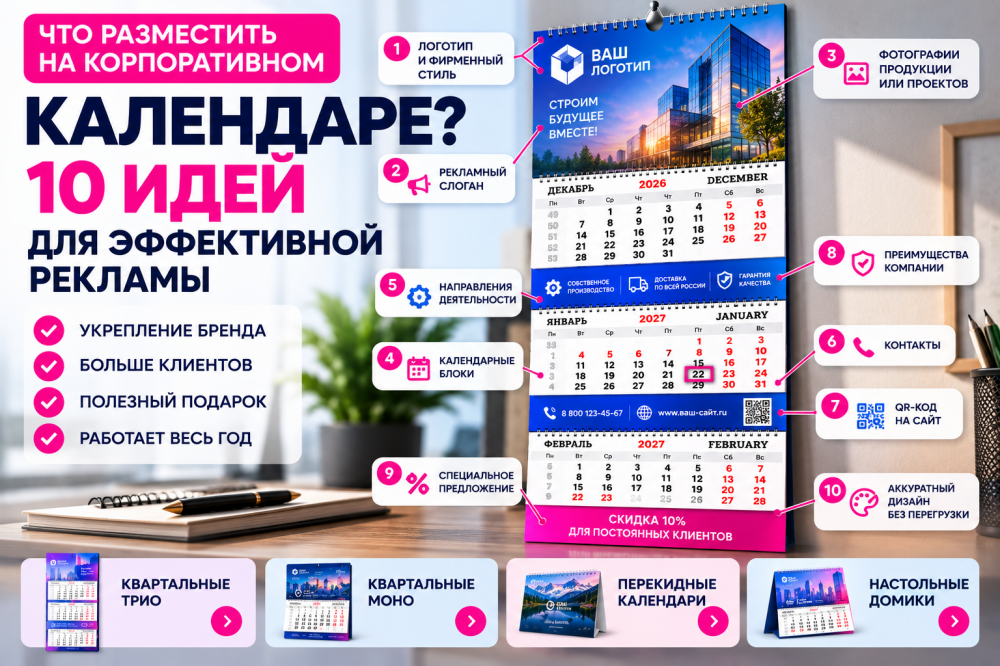 Что разместить на корпоративном календаре: 10 идей для эффективной рекламы